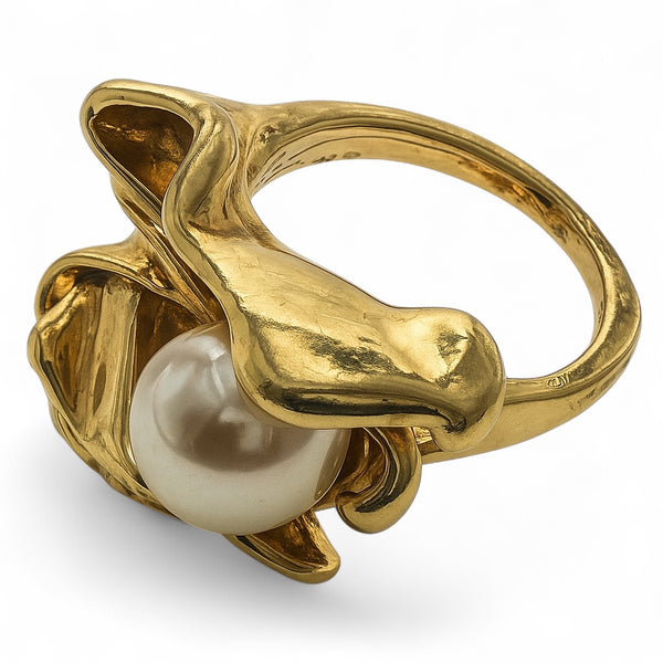 Gold Plated Tarnish Free Stainless Steel Pearl Ring