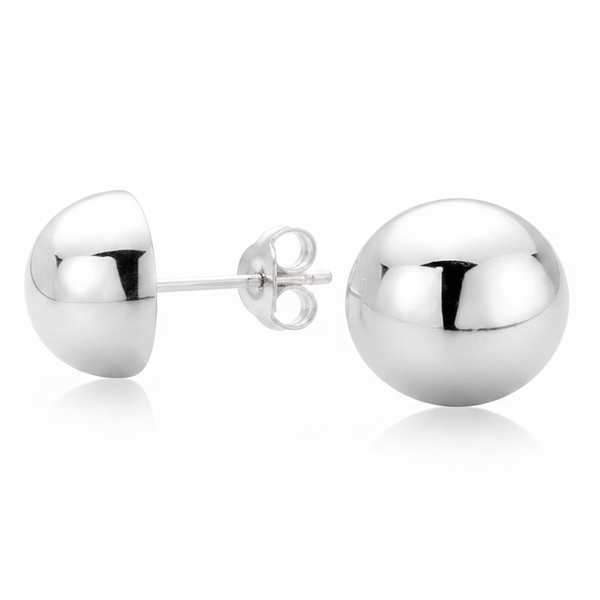 Ball Stud Half 10mm Sterling Silver Earrings - .925 Silver Dome Studs