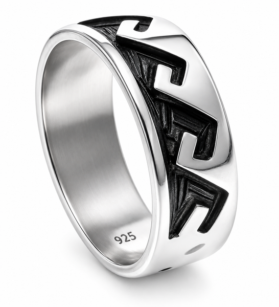 Oxidised Wave 7mm Sterling Silver Band