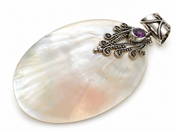 Mother of Pearl & Amethyst Filigree Sterling Silver Pendant
