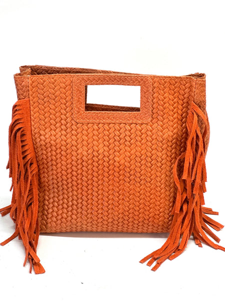 Italian Woven Suede Fringe Crossbody
