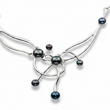 Asymmetrical Black Pearl Sterling Silver Necklace