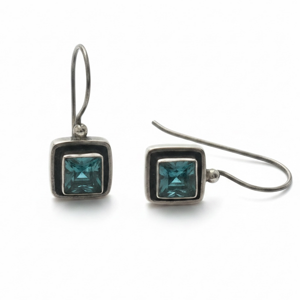 Blue Topaz Oxi Framed Sterling Silver Earrings