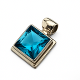Blue Topaz Square Sterling Silver Pendant