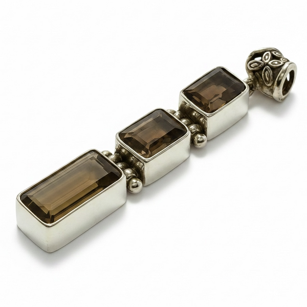Smoky Topaz 3 Tier Sterling Silver Pendant