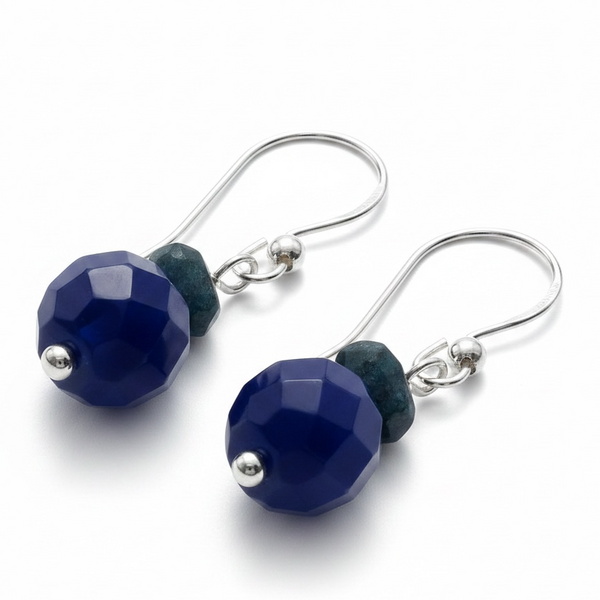 Blue Double Ball .925 Sterling Silver Drop Earring