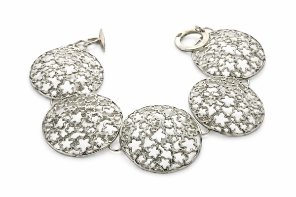 Star Mosaic Sterling Silver Link Bracelet - Handcrafted Mexican Silver Jewelry