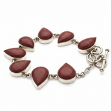 Sterling Silver Red Coral Teardrop Link Bracelet