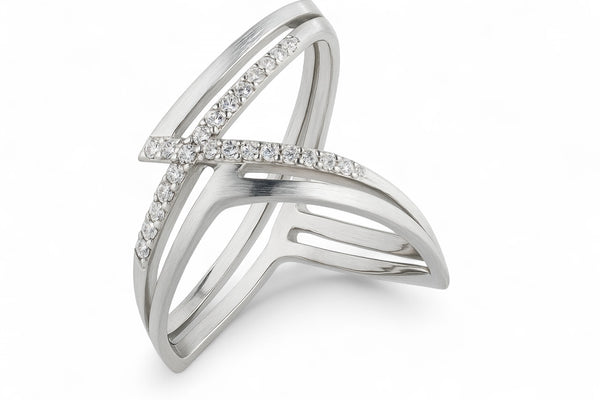 Cross Cubic Zirconia Midi Sterling Silver Ring