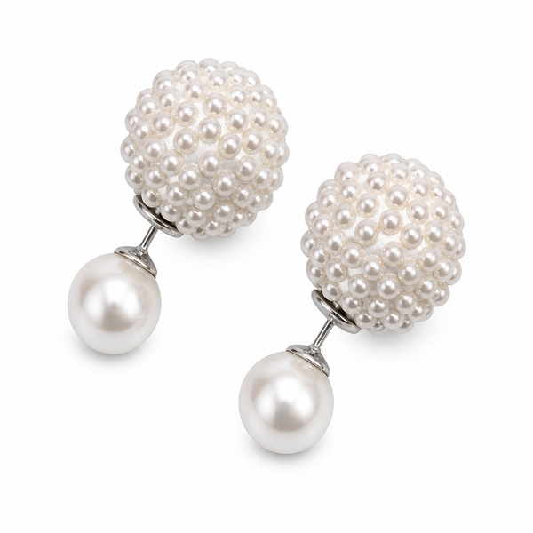 Pearl Cluster & Drop Double-Sided Sterling Silver Earrings