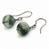 Pale Green Splotched 10mm Ball Sterling Silver Earrings