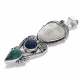 Lapis & Turquoise Bone Face .925 Sterling Silver Scroll