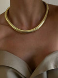 Gold Titanium Steel Exaggerated Threaded Elastic Metal Necklace Choker