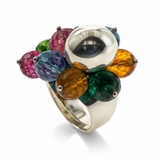 Coloured Beaded Sterling Silver Flower Ring