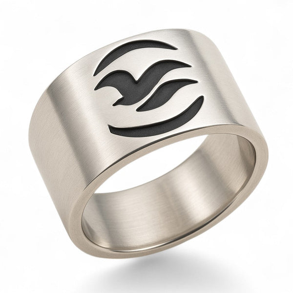 Oxidised Matt Soaring Bird Sterling Silver Band