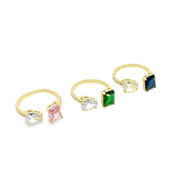 Gold Filled 18k Cube and Waterdrop CZ Open Ring (D125)