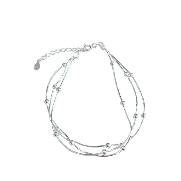 S925 Sterling Silver Triple Snake Bead Bracelet