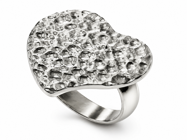 Hammered Heart Sterling Silver Ring