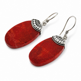 Red Coral Oval .925 Sterling Silver Earrings