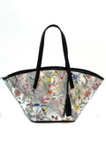 Italian Oversized Floral Print Leather Shopper Tote