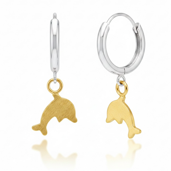 Gold Sterling Dolphin Sterling Silver Hoop Earring