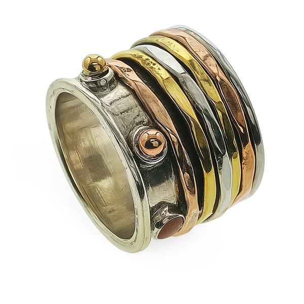 Sterling Silver Brass Spinning Ring - Meditation Fidget Ring