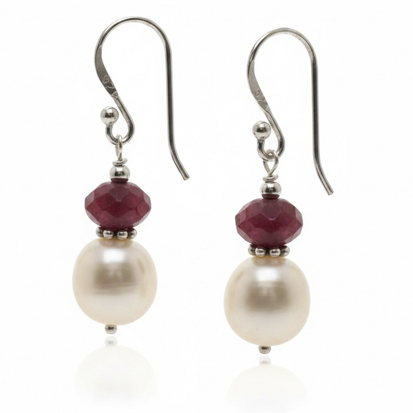 Carnelian & Pearl Drop Sterling Silver Earring