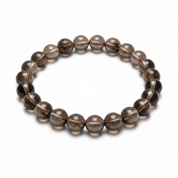 Crystal Smokey Topaz Round Bead Bracelet