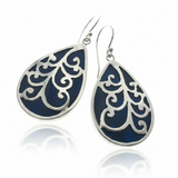 Paua Dyed Blue Silver Overlay Silver Earrings