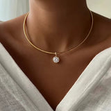 Gold-Plated Stainless Steel Geometric Cubic Zirconia Choker for Women