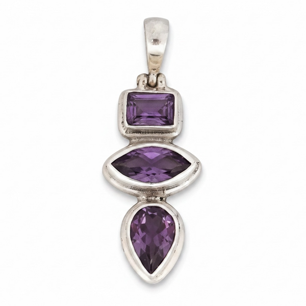 Amethyst Triple Drop Sterling Silver Pendant