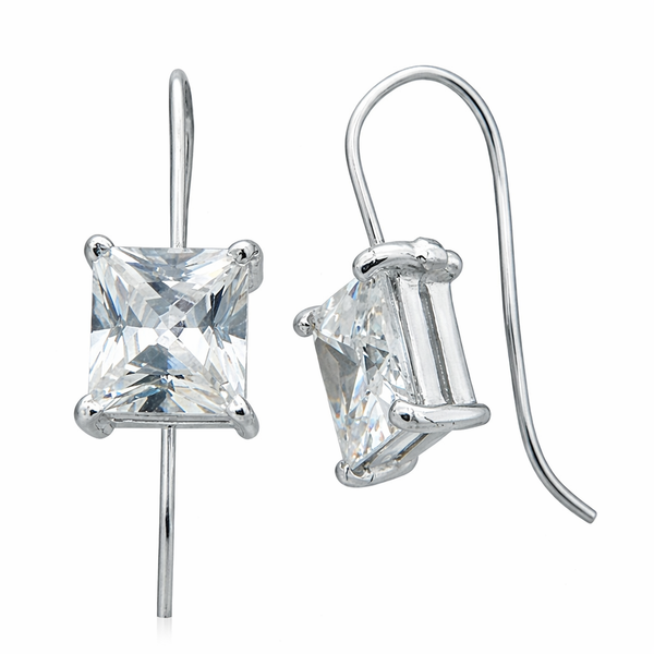 Cubic Zirconia Rectangle Sterling Silver Earring