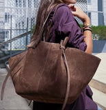 Italian Oversized Suede Leather Shopper Bag