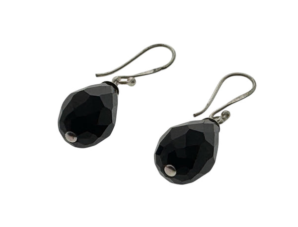 Black Faceted Teardrop 10mm .925 Sterling Silver Earring