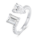 Moissanite S925 Sterling Silver Square Moissanite Open Ring