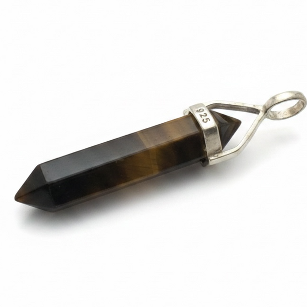 Crystal Tigers Eye Double Terminated Sterling Silver Plated Pendant