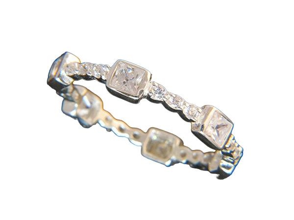 Cubic Zirconia Sterling Silver Box Band