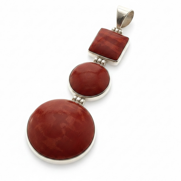 Red Coral Triple Drop .925 Sterling Silver Pendant