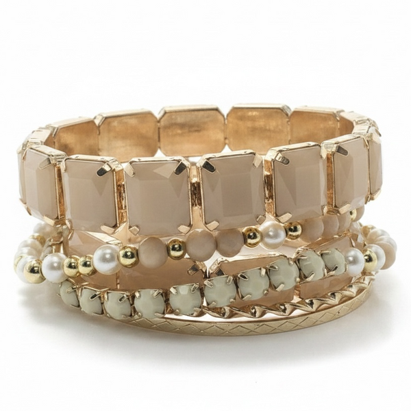 Multi Layer Charm bead Bangles White