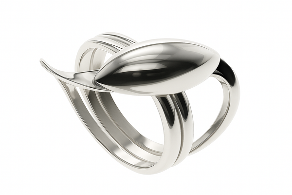 Three wire Centered Petal .925 Sterling Silver Ring