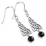 Celtic Knot Silver Earrings w Dangle Black Onyx Stone.
