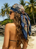 Blue Paisley Pattern Silk Scarf 90cm, Satin Scarf
