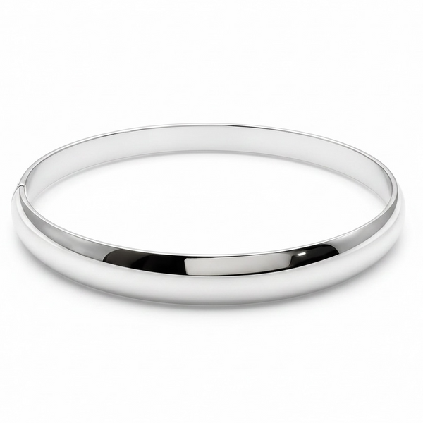 Half Wire 10mm Sterling Silver Bangle - Bold 67mm Diameter Bangle