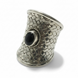 Onyx Weaved Shield .925 Sterling Silver Ring