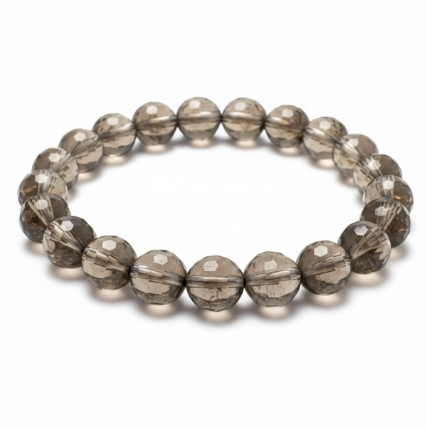 Crystal Smoky Quartz 8mm Hammered Ball Bracelet