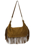 Italian Fringed Suede Hobo Shoulder Bag