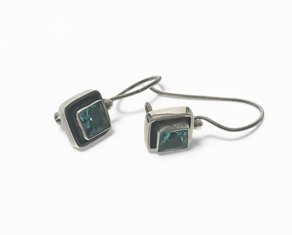 Blue Topaz Oxi Framed Sterling Silver Earrings