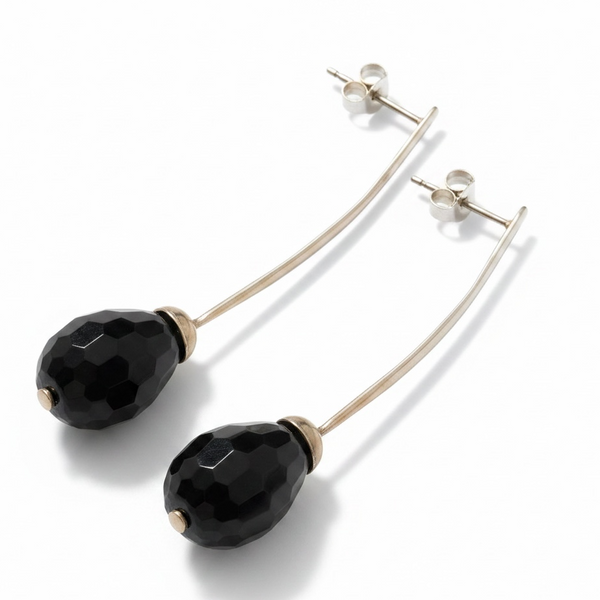 Onyx Faceted .925 Sterling Silver Drop Earring