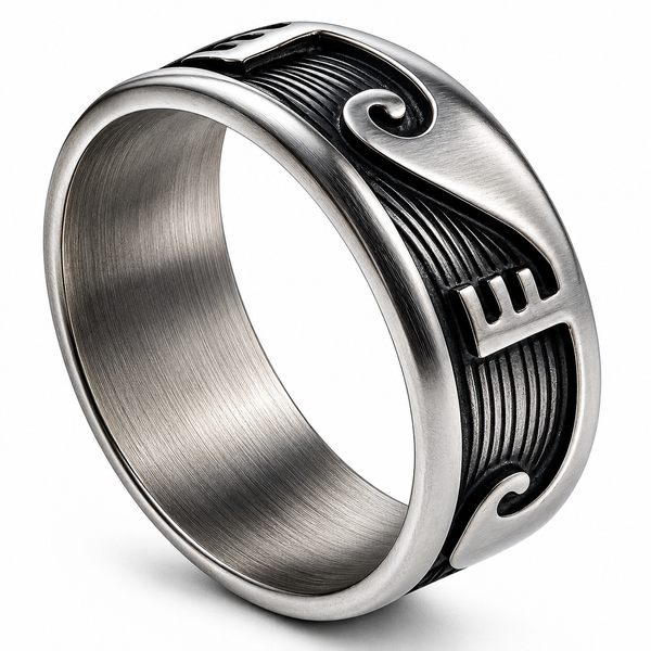Oxidised Wave Break 8mm Sterling Silver Band