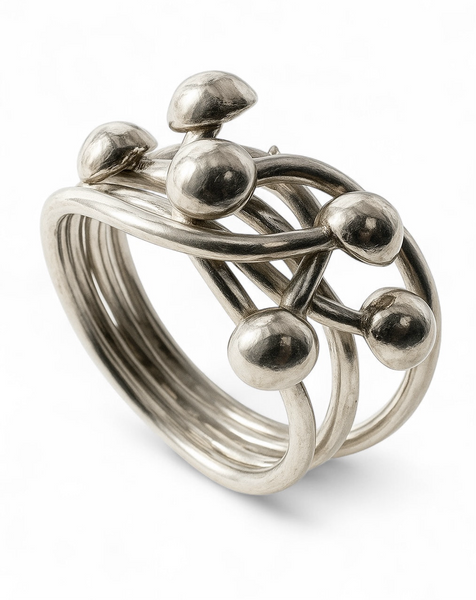 Wire Tangled Ball Knot .925 Sterling Silver Ring